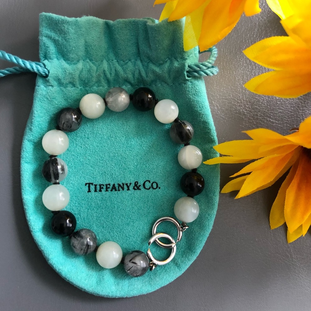 Tiffany & Co Silver Paloma Picasso Black Quartz Moonstone Onyx Bead Bracelet